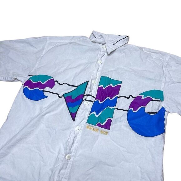Vintage 80s Bugle Boy Geometric Yacht Button Down Shirt Short Sleeve Large - Picture 3 of 5